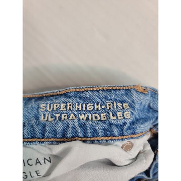 AMERICAN EAGLE Jeans Sz 14 Super High Rise Ultra Wide Leg Drapey Distressed - Picture 7 of 12
